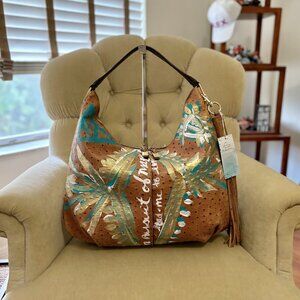 NEW Auth G.I.L.I.  GILI X AVIVA STANOFF Ostrich Embossed Hand Painted Hobo Bag